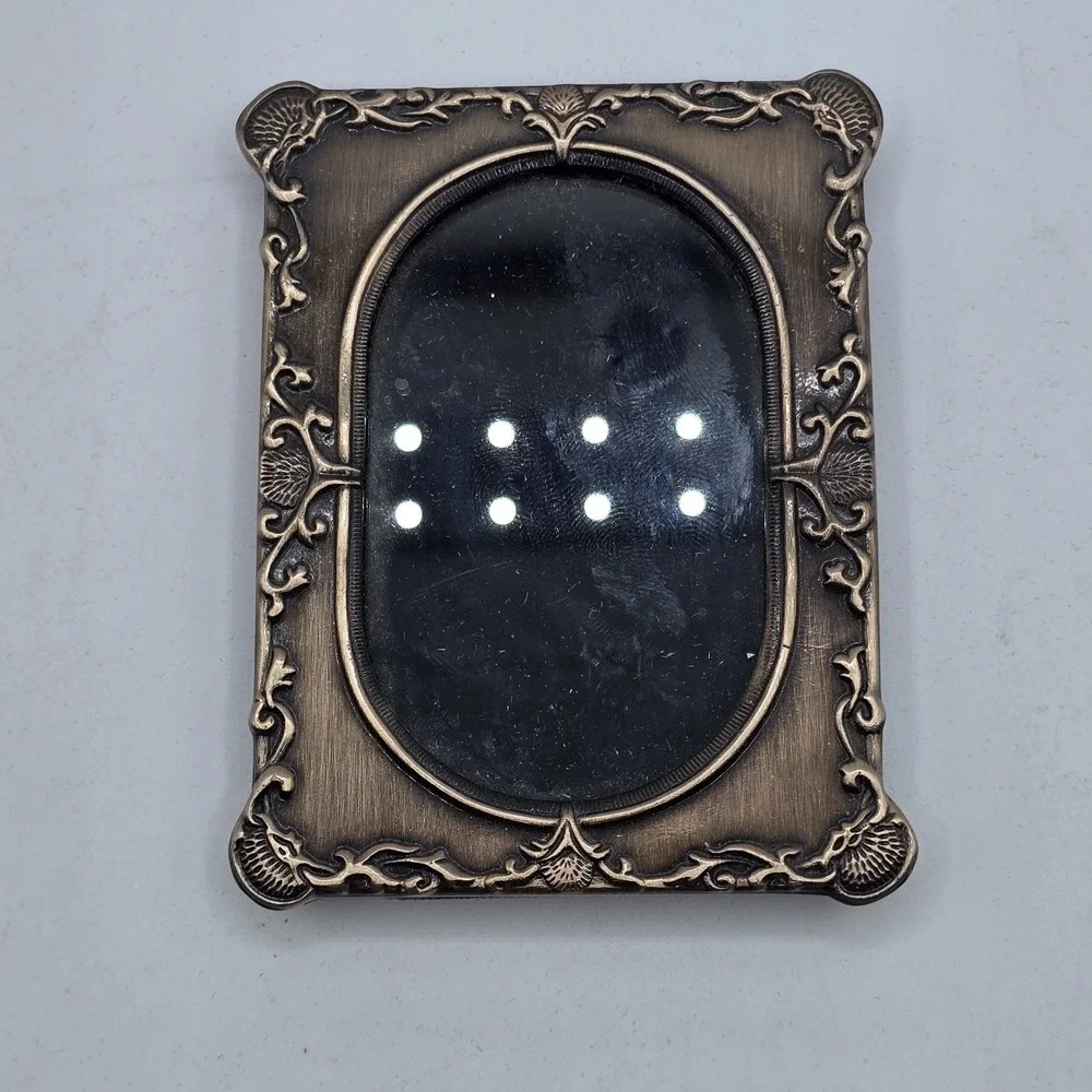 Vtg Ornate Small Metal Floral Scroll Photo Picture Frame Free Standing